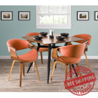 Lumisource CH-CRVNL WL+O Curvo Mid-Century Modern Dining/Accent Chair in Walnut and Orange Fabric 